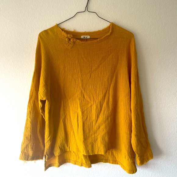 yellow silk blend long sleeve top - Picture 1 of 3